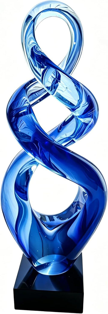 Hand Blown Murano Style Glass Sculpture - Abstract Twist Infinity Modern Glass Artwork, Blue Glass Decor, Entryway - Set of 50