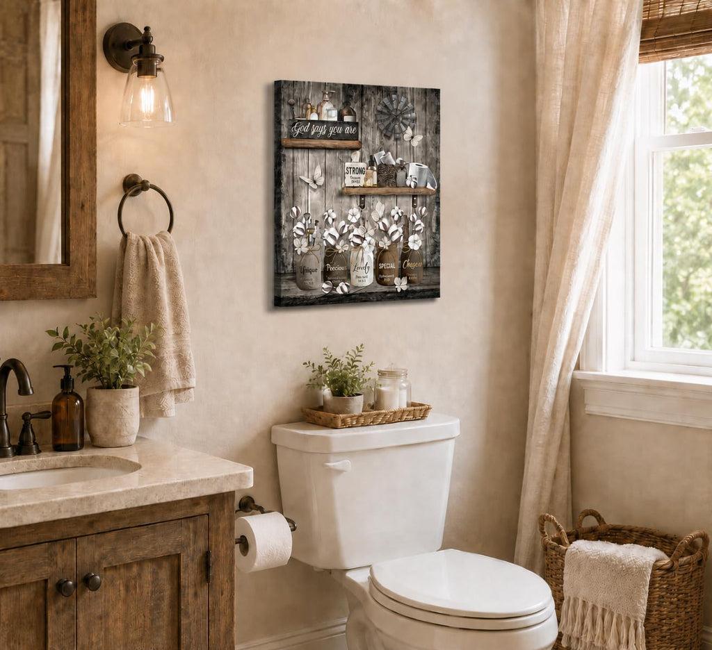 Rustic Farmhouse Bathroom Canvas Wall Art 16x24Inches