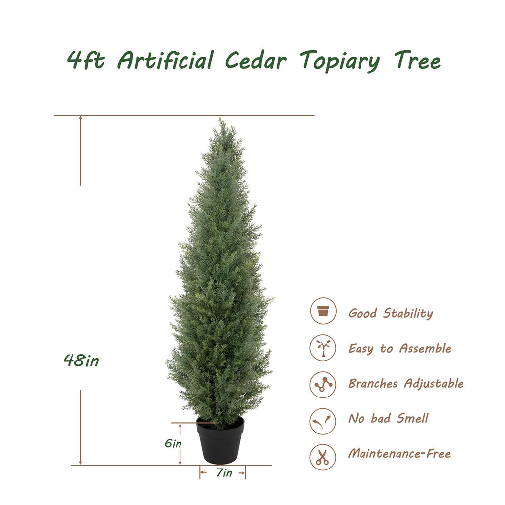 4ft UV Resistant Artificial Topiary Trees Outdoor, 48in Faux Cedar Tree with Full & Realistic Leaves, Fake Cypress