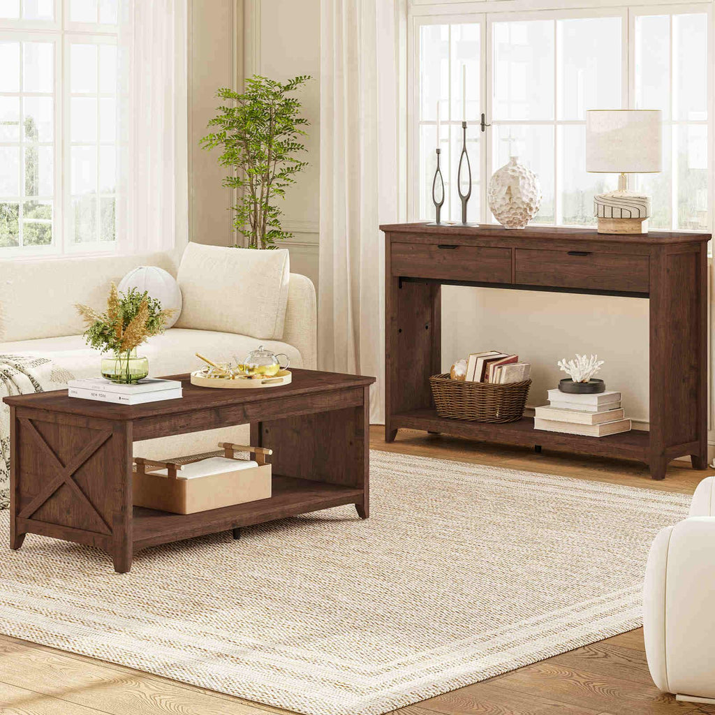 Entryway Table with 2 Drawers, 47 in Sofa Console Table, Rustic