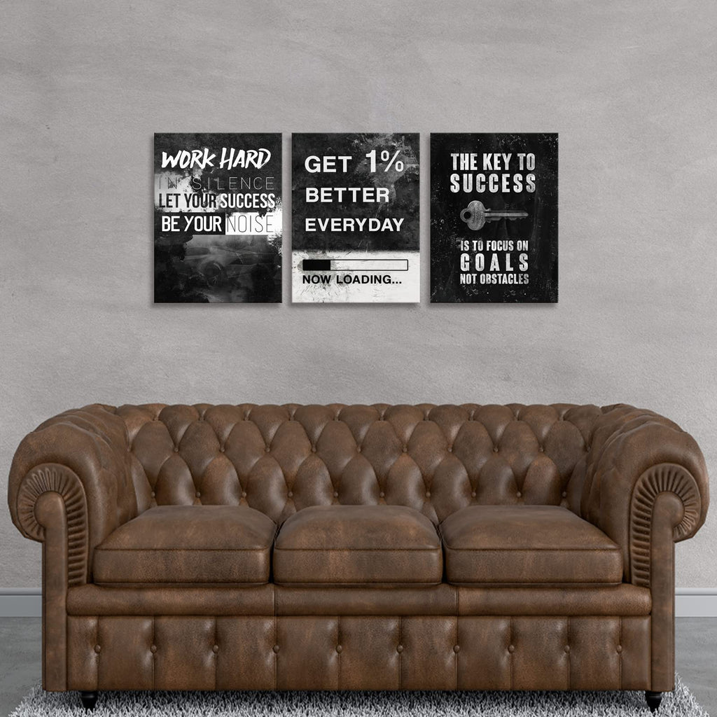 Inspirational Motivational Canvas Art, Grind Hustle Wall Decor 3 Pieces (Work-Hard, 48" W x 24" H)