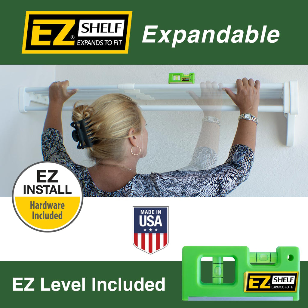 Closet Shelf with Hanging Rod - 28-48" Expandable, White, Closet Shelves - Strong, Holds 200 lbs - DIY, Easy Install