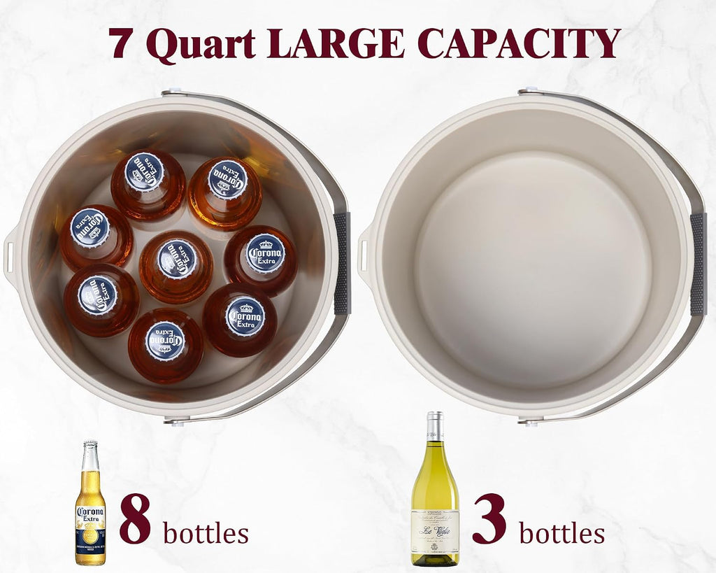 6.8L/7QT Large Insulated Ice Bucket with Lid & Scoop, Keeps Frozen Longer