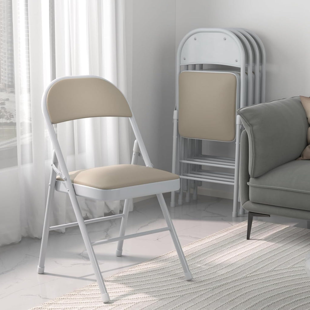 Folding Chairs Set, Indoor Outdoor, Beige & White