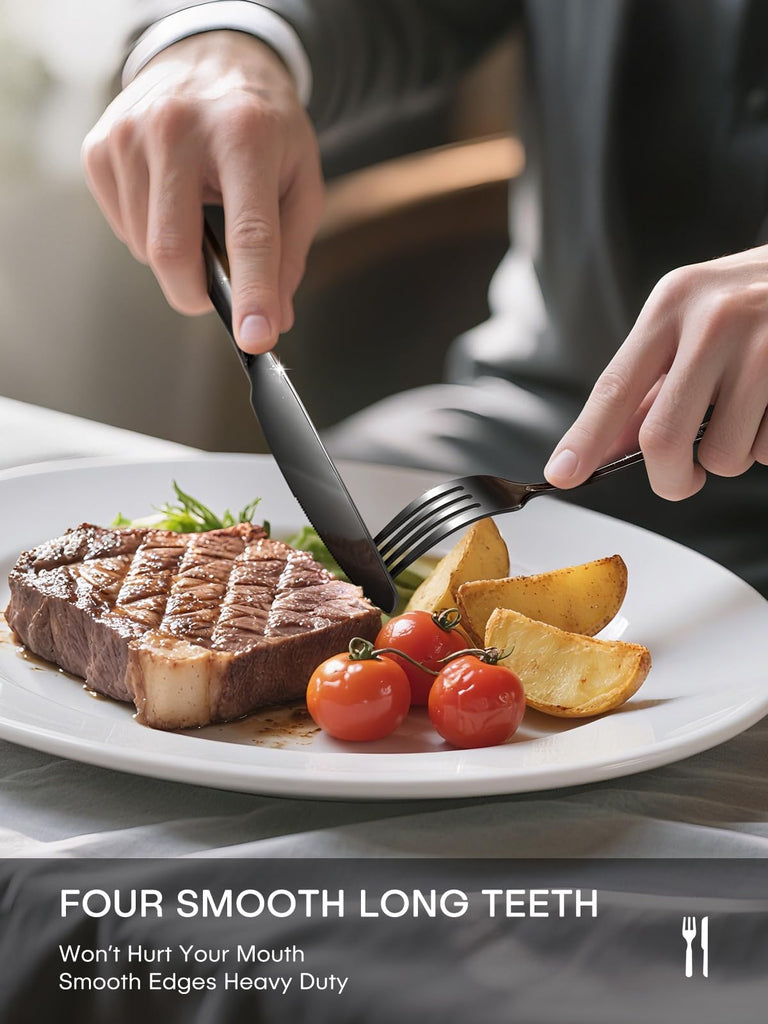 60 Piece Silverware Set, Black Flatware Sets for 12 Food-Grade Stainless Steel Cutlery Utensils Include Spoon Knife