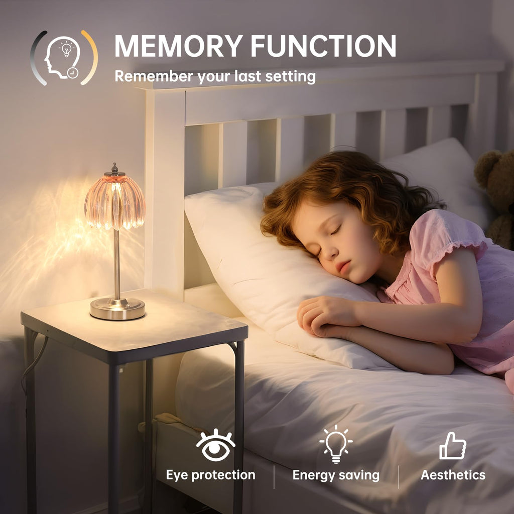 Tulip Table Lamp with 5200mAh Battery & Touch Control, Cordless Small Table Lamp with 3 Colors, Dimmable Rechargeable