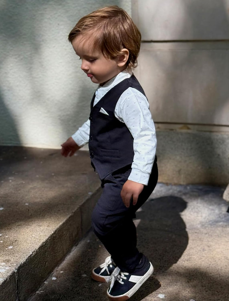 Baby Boy Suits Infant Gentleman Outfit Collared Shirt+Vest+Tie+Corsage+Pants 5Pcs Baptism Wedding Sets