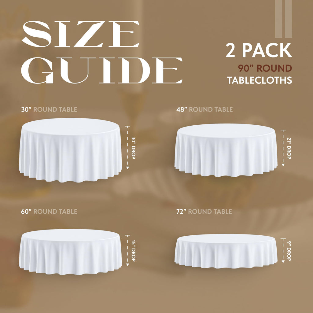 2 Pack] White Round Tablecloths 90 Inch [Perfect Size for 30-60 Inch Tables] 200 GSM Premium Quality Textured