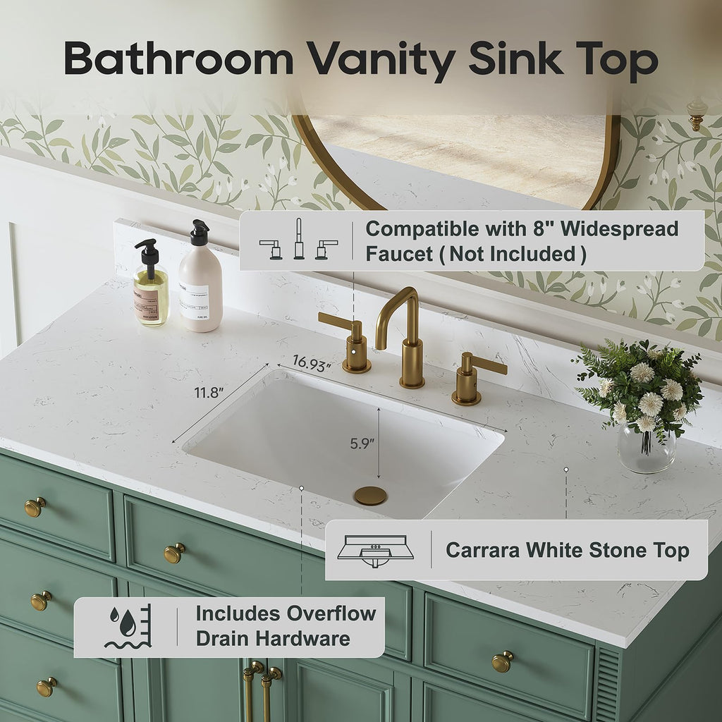 48" Bathroom Vanity with Sink, Fully Assembled, Sea Green