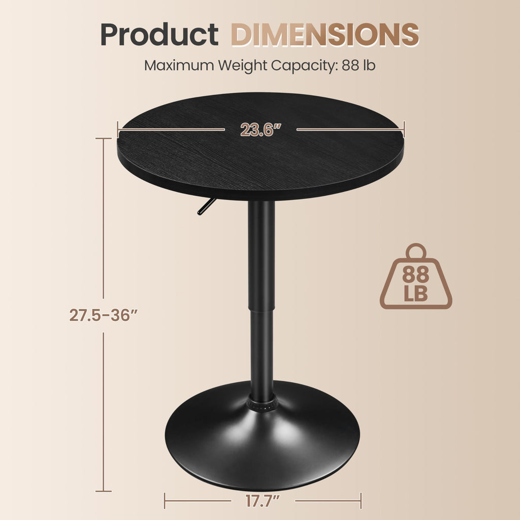 Round Bar Table Set of 2, Adjustable 27.5-36" Height, Full Black