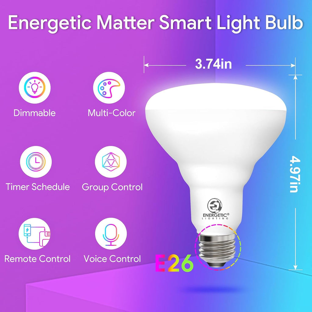 Energetic Matter Smart Light Bulb, BR30 Flood Bulb Work with Apple Home, Alexa, Google Home, SmartThings, LED