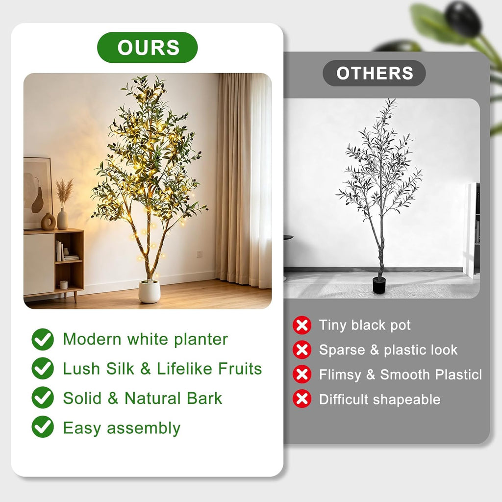 6FT Artificial Olive Tree with Lights & Planter, Realistic Faux Olive Plant