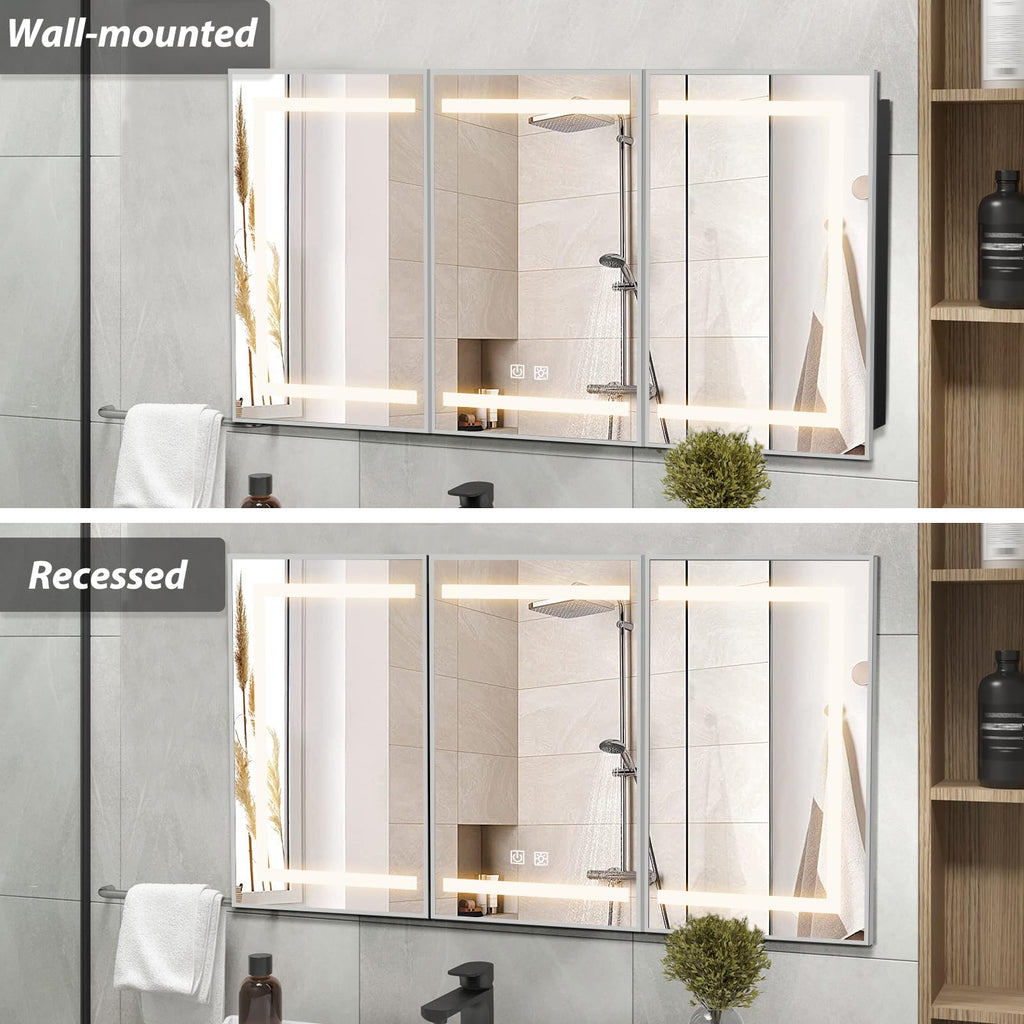 48x32 Inch Silver Lighted Bathroom Medicine Cabinet with Mirror