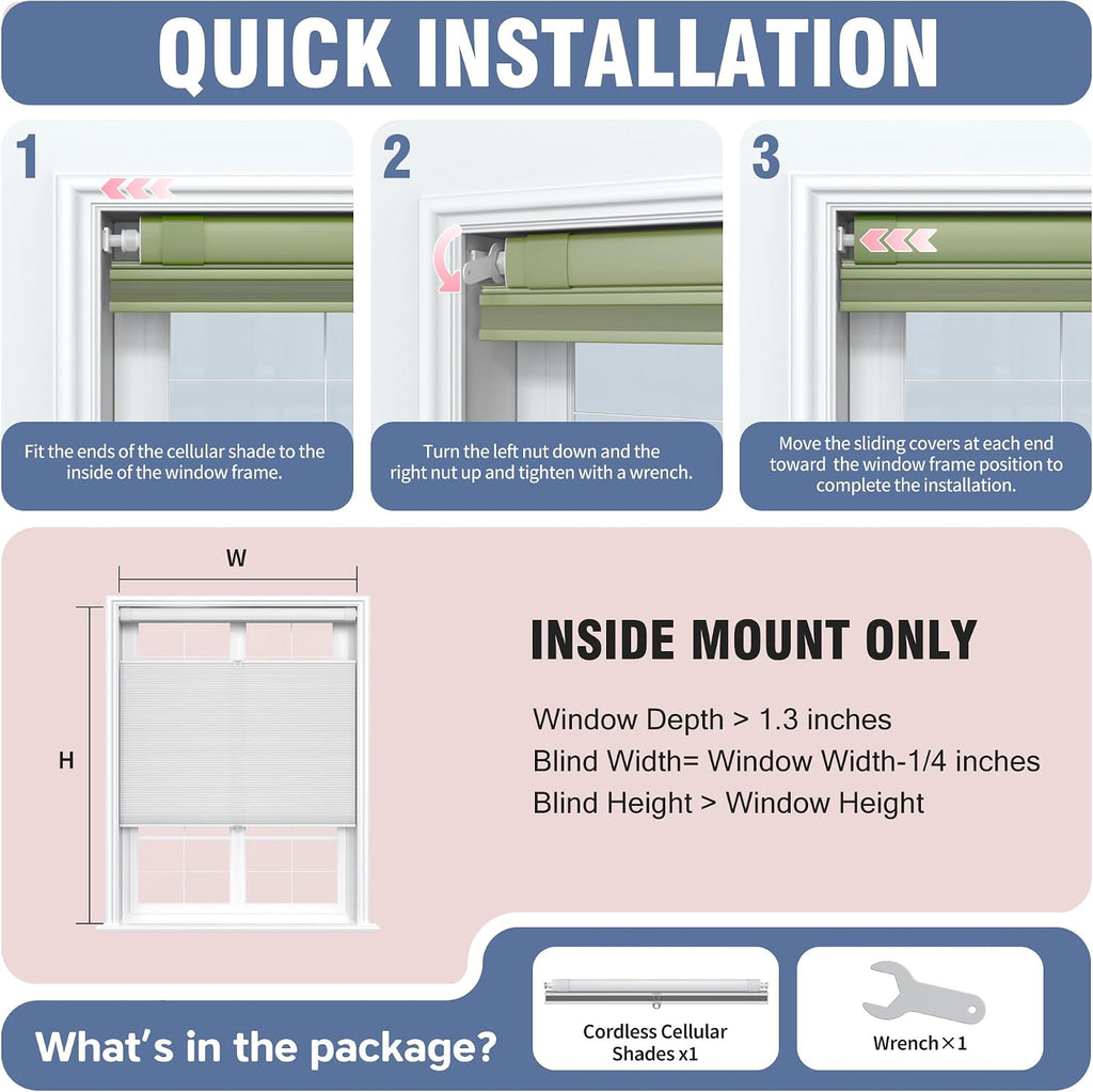 No Drill Top Down Bottom Up Cellular Shades, Cordless Honeycomb Shades