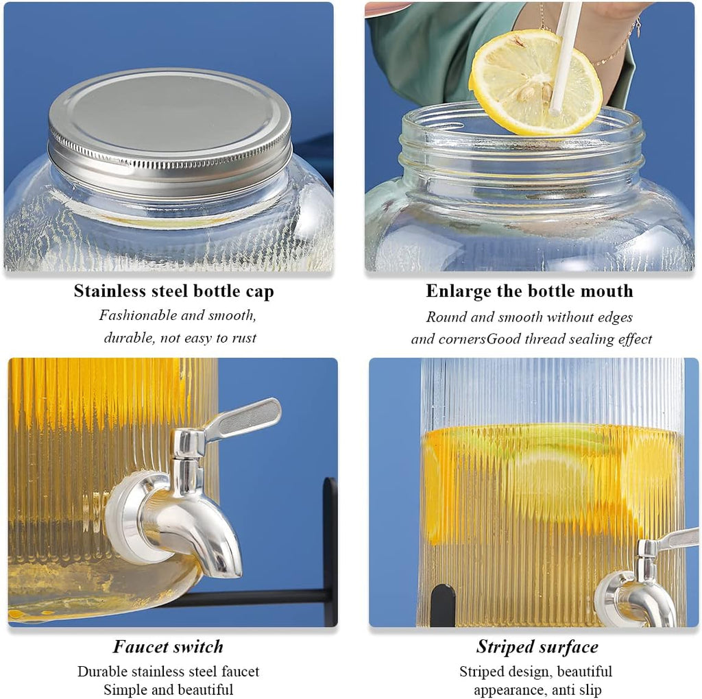 Glass Drink Dispenser for Fridge, 1 Gallon Beverage Dispenser with Leakproof Stainless Steel Spigot, Water, Laundry