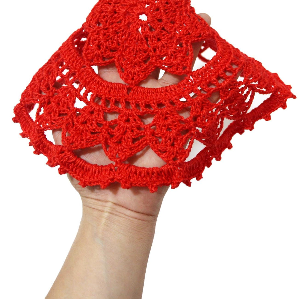 2 PCS Leaves Flower Lace Doilies 9 x 9 Inch Crochet Round Coasters Dining Room Elegant Tableware Place Mats (Red)