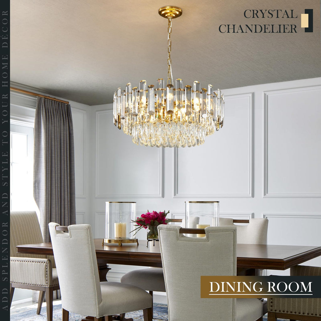 Gold Crystal Chandelier 23.6" Modern Crystal Pendant Light 3-Tier12-Light Ceiling Pendant Light Fixture for Dinning