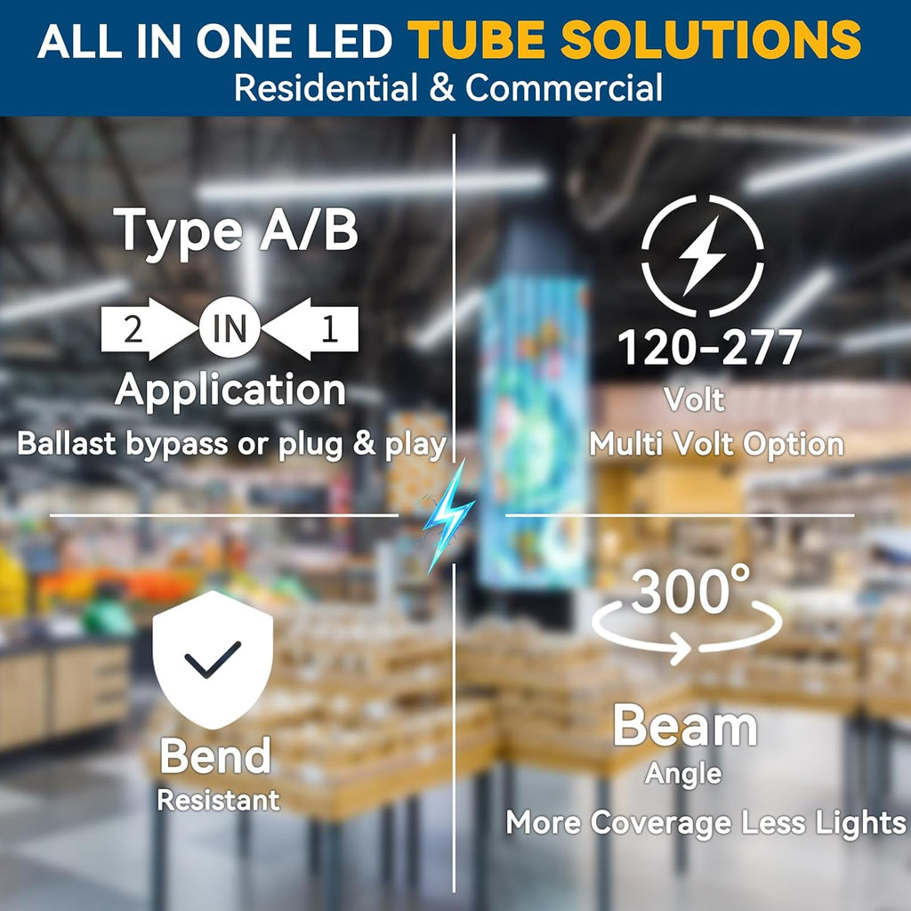 30 Pack 4FT T8 LED Bulb 18W 2400LM 5000K Type A+B Led Tube Light ETL