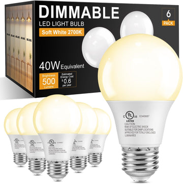Dimmable LED Light Bulbs 40W Eq,2700K Soft Warm White,A19 Standard E26