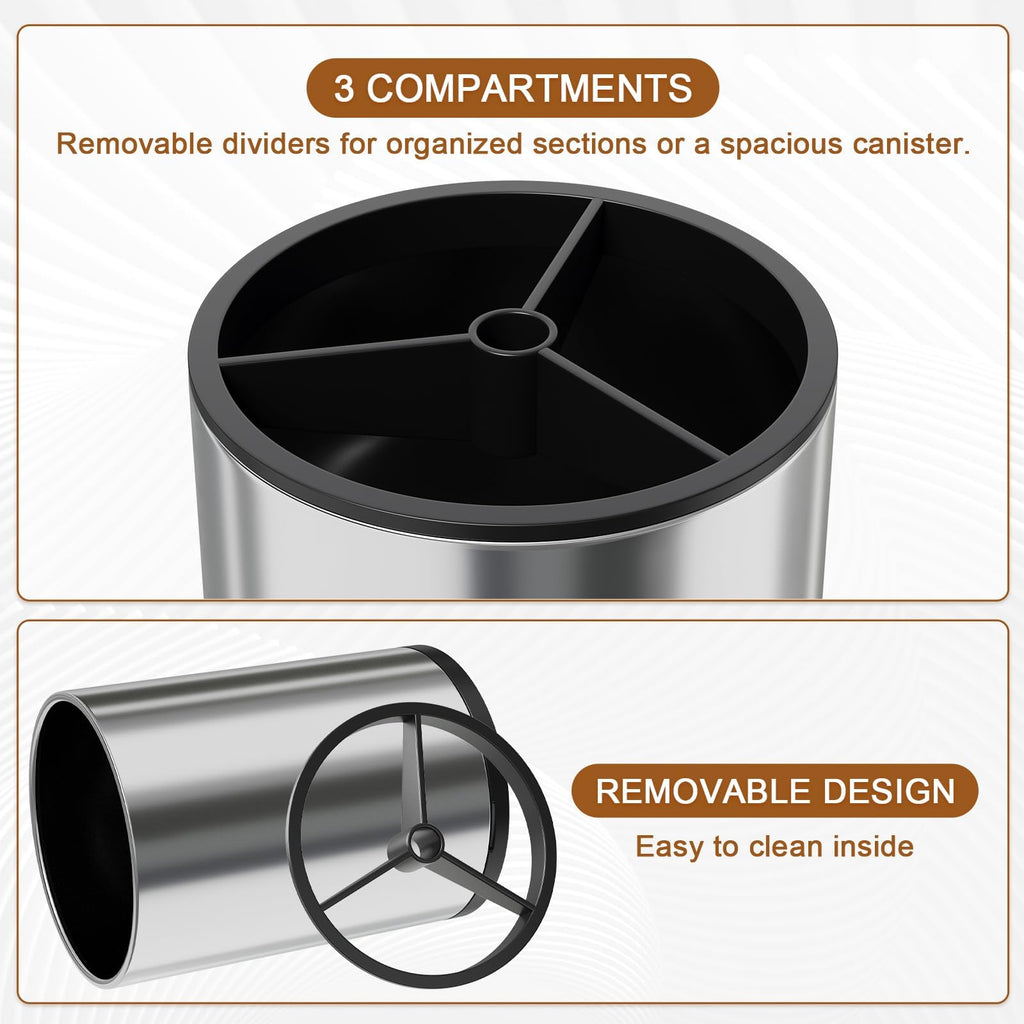 Extra Large Utensil Holder Counter,360°Rotating Stainless Steel