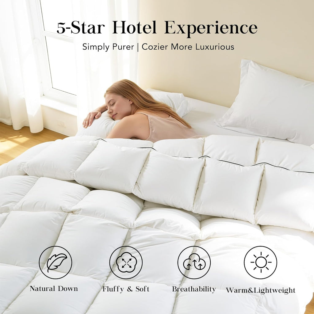 Feather Down Fiber Comforter Twin,Premium Ultra-Soft Breathable Comforter High Fill Power Grey Duvet