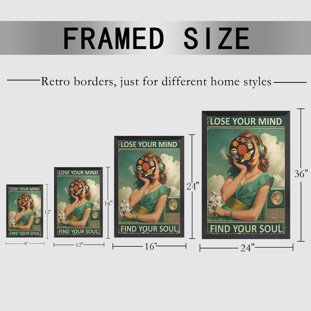 Vintage Lose Your Mind Find Your Soul Poster Mental Health Quote Canvas Wall Art Modern Mid-Century Abstract Girl