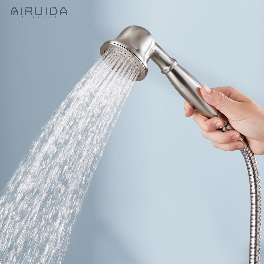 Brushed Nickel Exposed Shower System with Handheld Spray
