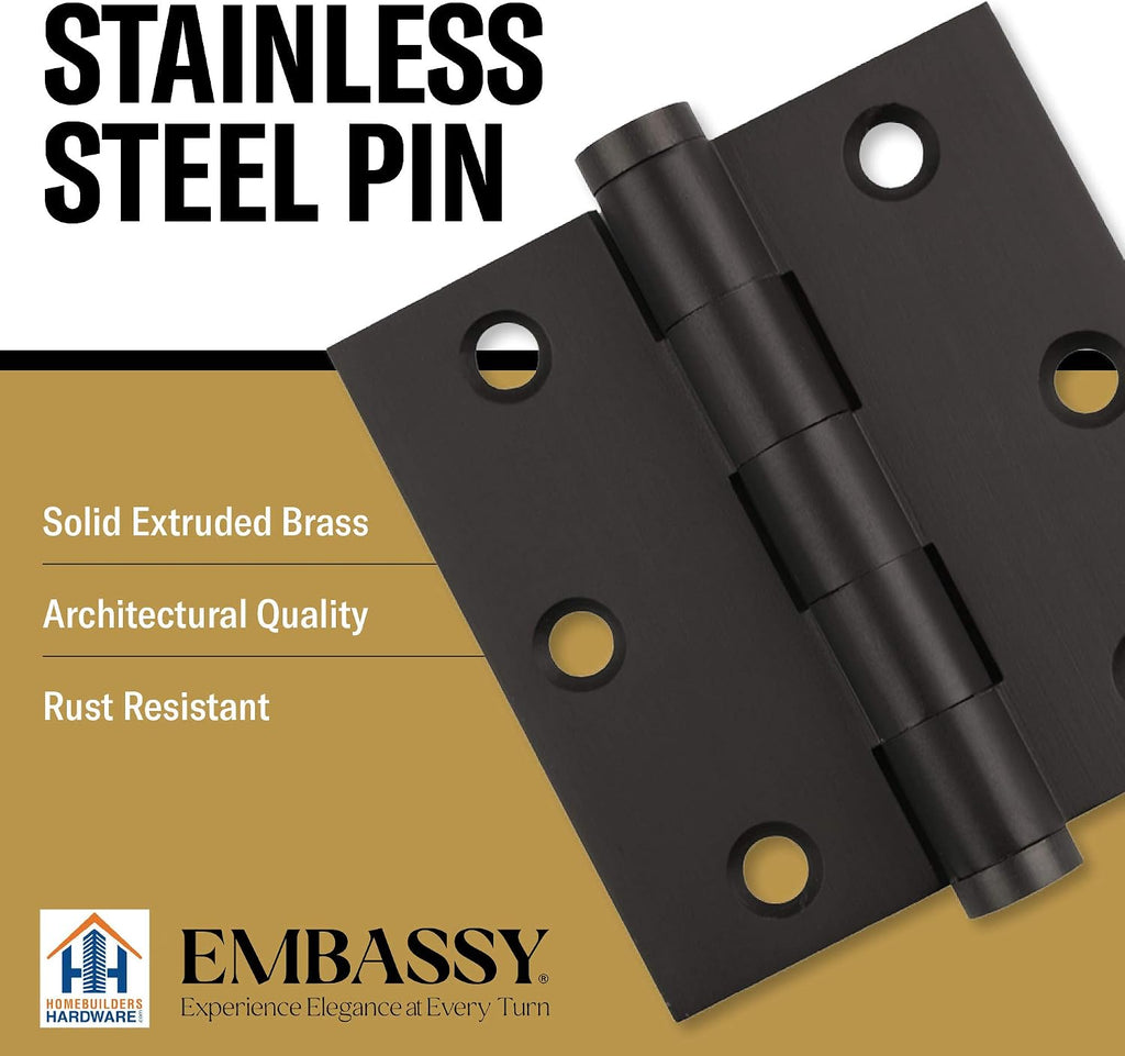 Door Hinge Solid Brass - 3.5 x 3.5 Inch, Heavy Duty, Oil Rubbed Bronze, Ball Bearings