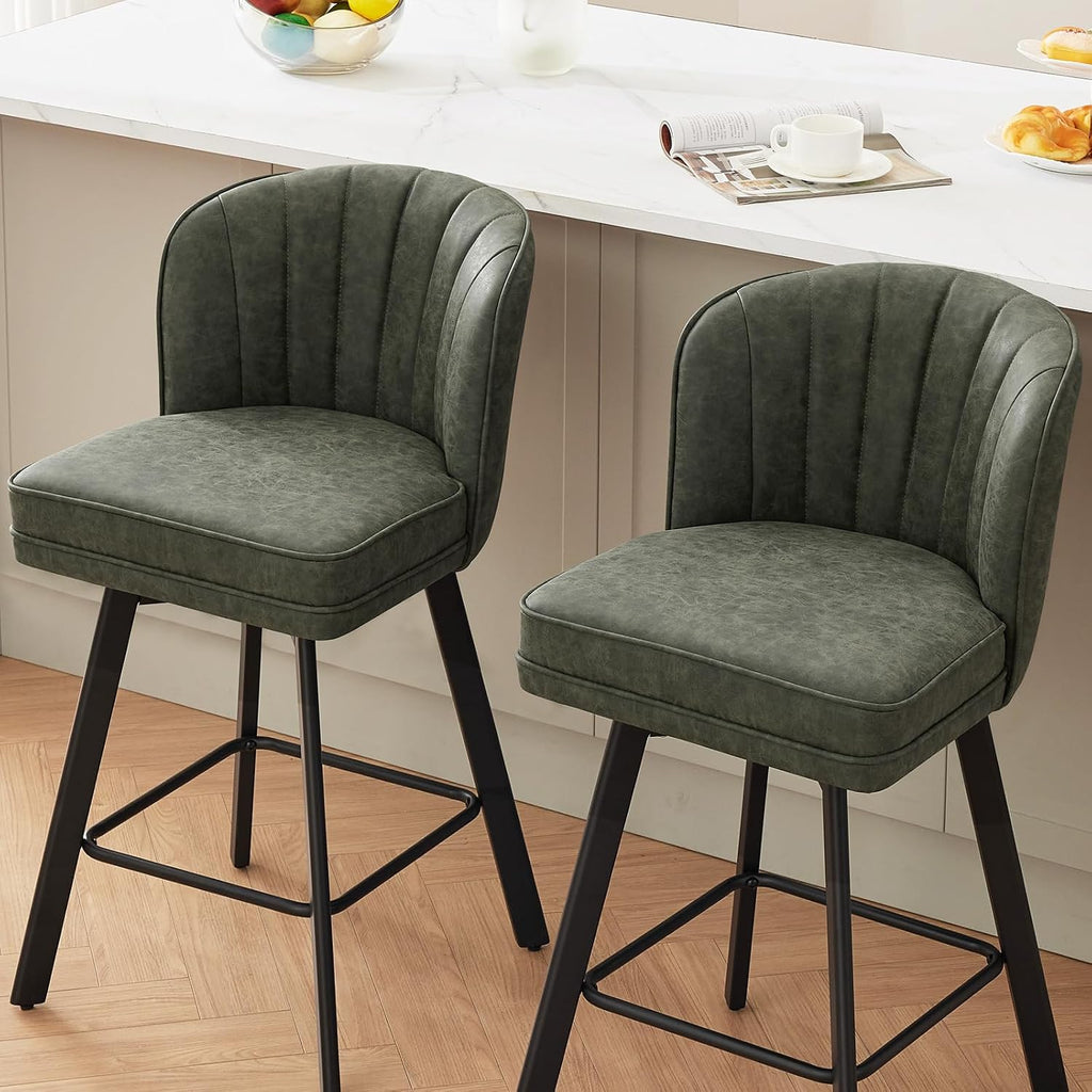 Swivel Counter Height Bar Stools Set of 2, 26'' Modern Barstools with Backs and Metal Legs, Upholstered Bar Chairs