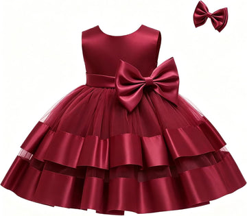 Toddler Girl Bowknot Backless Tutu Gown Ruffle Lace Tulle Dress Baby Party Dresses with Headwear