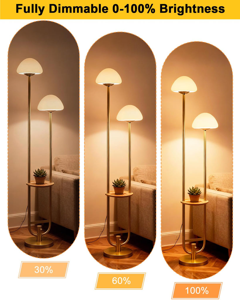 63IN Gold Dimmable Floor Lamp with Table Modern Mid Century Standing Lamps with Bulbs Included Unique Vintage Tall