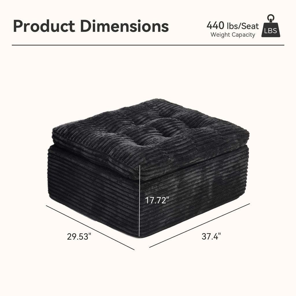 37.4" Corduroy Rectangle Ottoman, Modular Sectional Sofa Accessories, Deep Seat Boneless Pouf, Extra Seating Ottoman