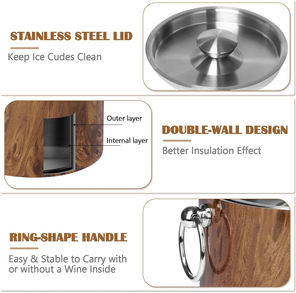Ice Bucket with Lid & Tong- Well Made Insulated Stainless Steel Keep Ice Frozen Longer