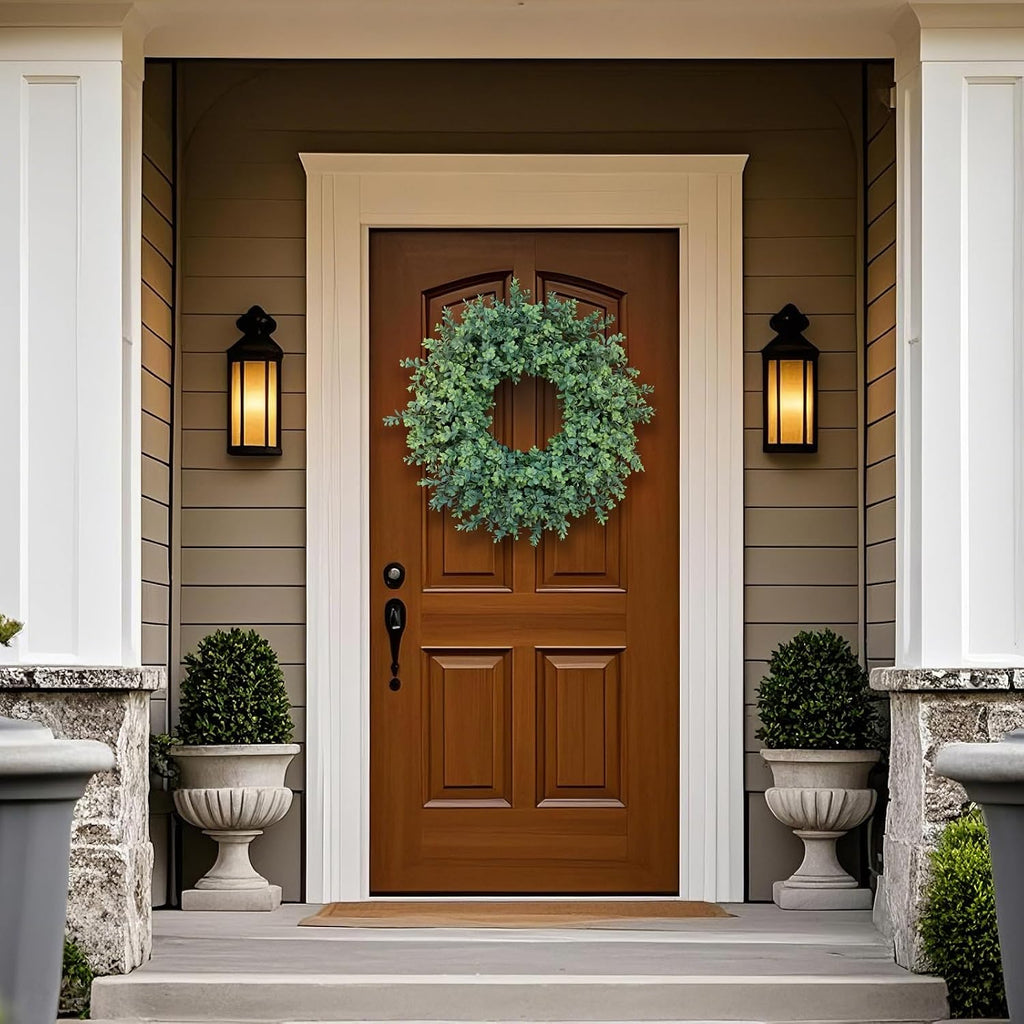 26" Artificial Boxwood Wreath Fake Plant for Front Door Decor (Green)