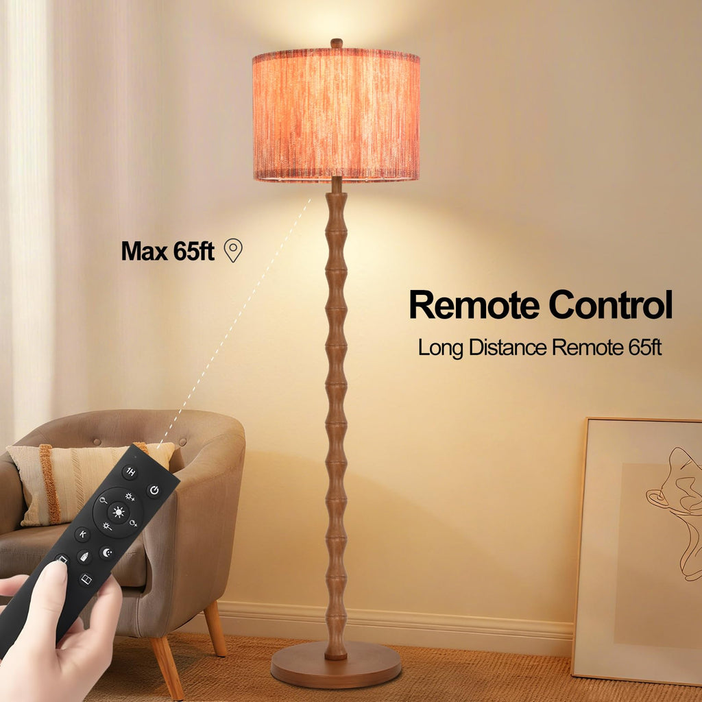 Wood Floor Lamps Boho Farmhouse Floor Lamp with Remote Control,Dimmable Vintage Floor Lamp Mid Century Modern