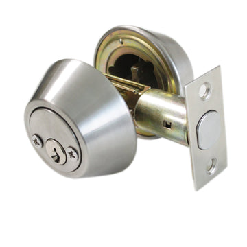 Satin Nickel Double Cylinder Deadbolt with 2 Side(Both) Keyed Round Modern Contemporary Deadbolt Door Lock for
