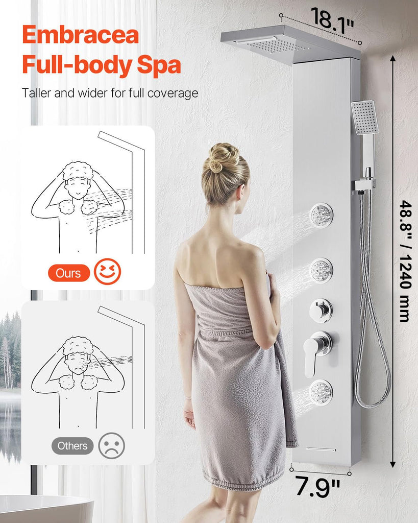 Shower Panel Tower System with Rainfall Waterfall, Replacement Use