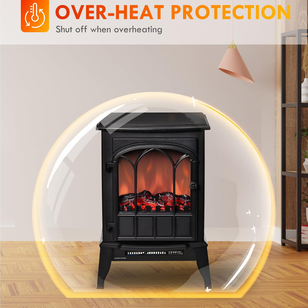 22" Electric Fireplace Stove Freestanding Fire Place Heater Black
