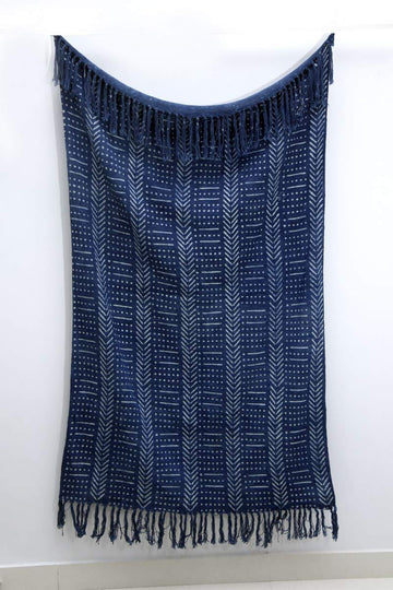 Star Cotton Hand Block Printed Throw Blanket Handloomed Ethnic Indigo Mudcloth Throw with Tassels Indian Blanket