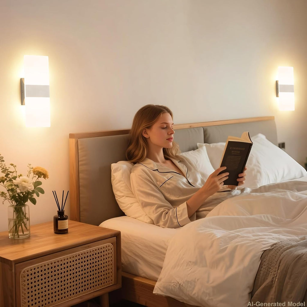 Modern LED Wall Sconce Set of 2, 10W Hardwired Ultra-Slim Light | 11.4" Brushed Nickel 3000K Warm White Indoor Wall