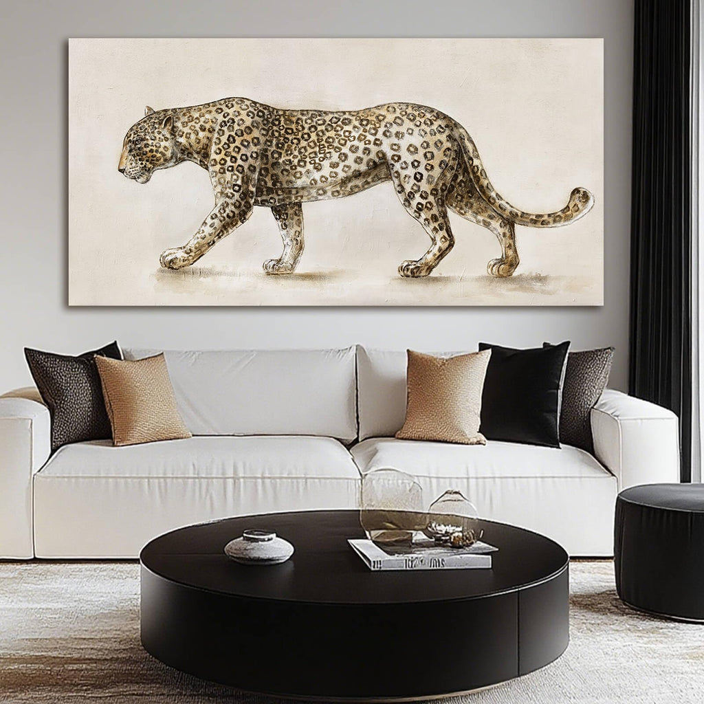 Minimalist Leopard Wall Art Neutral Jungle Animal Canvas Prints Contemporary Home Decor Bedroom Office Decor 24x48