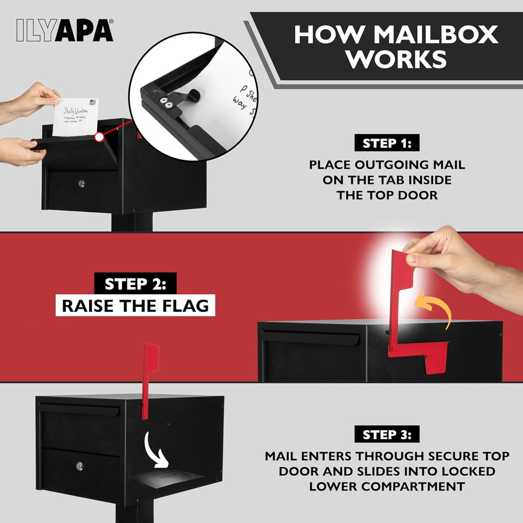 Locking Mailbox with Lock and Key Modern Mailboxes Post Mount - Obsidian