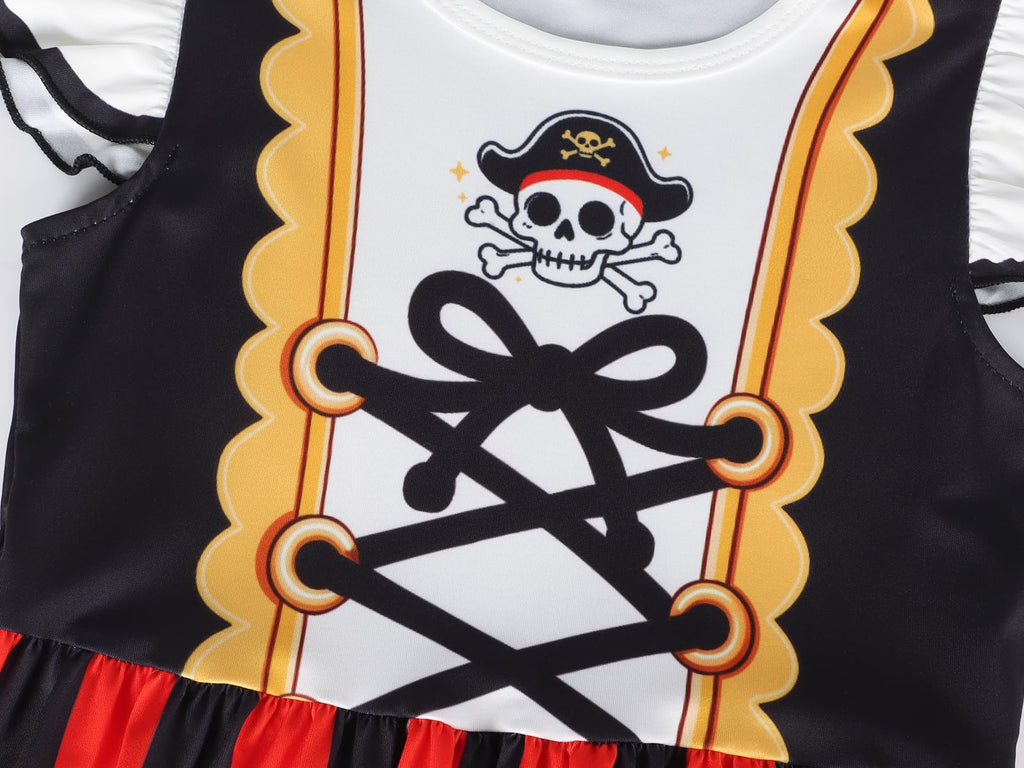 Girls Pirate Dress Ruffle Sleeve A-Line Twirl Casual Dresses