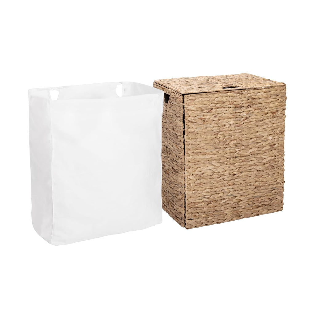 Premium Natural Handwoven Portable Laundry Bin Basket with Carrying Handles, Natural Water Hyacinth, Rectangular
