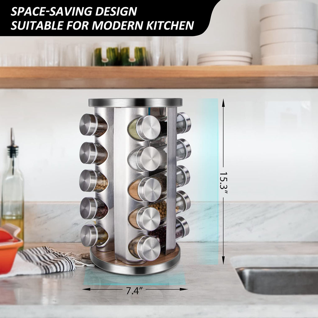 Rotating Spice Rack Organizer with Jars(20Pcs), Seasoning Organizer for Cabinet, Kitchen Spice Racks for Countertop