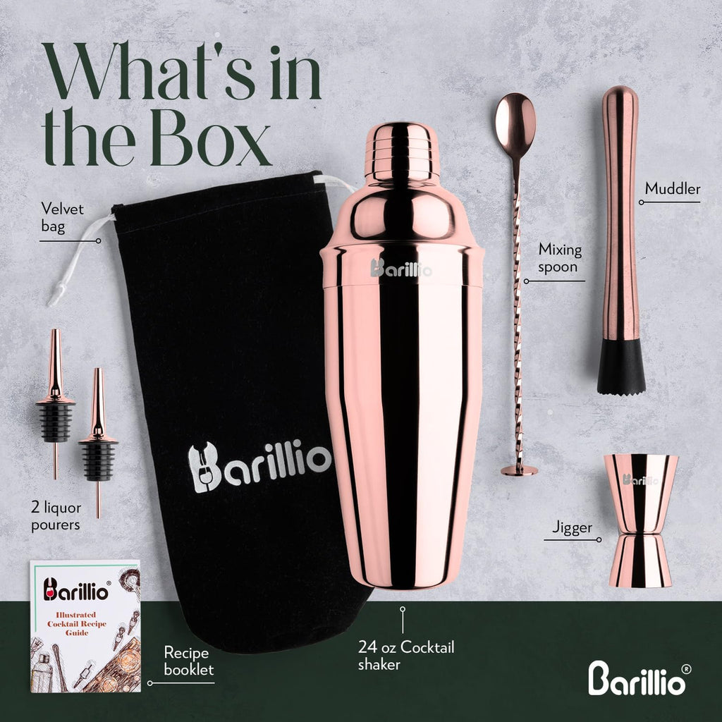 Rose Gold Mixology Bartender Kit - Stainless Steel Travel Cocktail Shaker Set with Bag - Copper Bar Tools Set - Set of 8