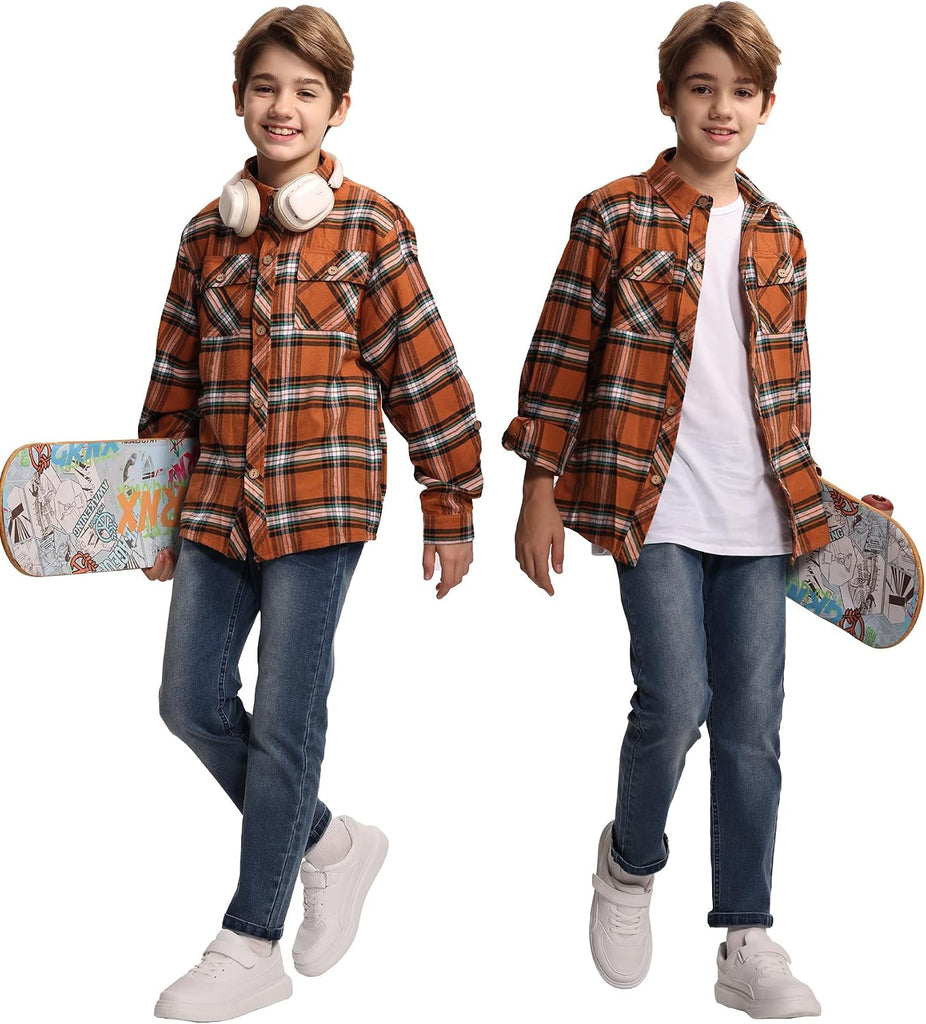 Boys Long Sleeve Button-Down Plaid Shirts