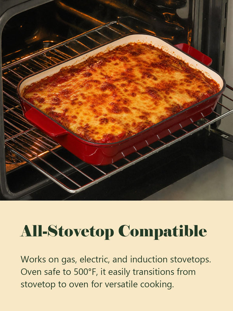 Enameled Cast Iron Casserole Dish, 9x13" Lasagna Pan with Handles