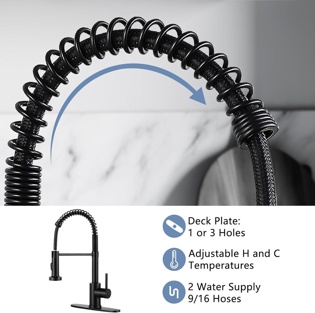 Kitchen Faucets with Pull Down Sprayer Single Handle 1 or 3 Holes Spring Kitchen Sink Faucet with Deck Plate for