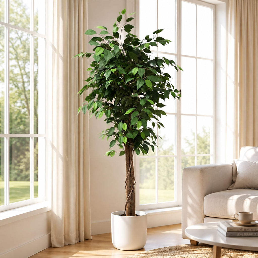 6FT UV Resistant Artificial Ficus Tree, Adjustable Fake Tree Decor